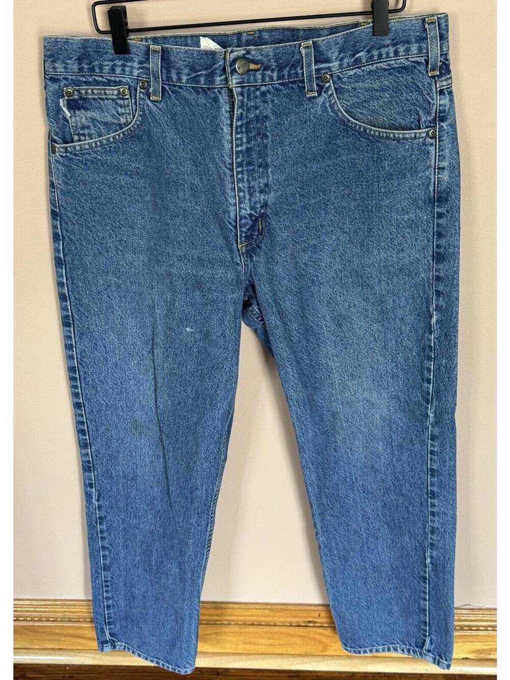 Carhartt Straight Fit Jeans Mens Size 38x30 Blue Workwear Denim Logo